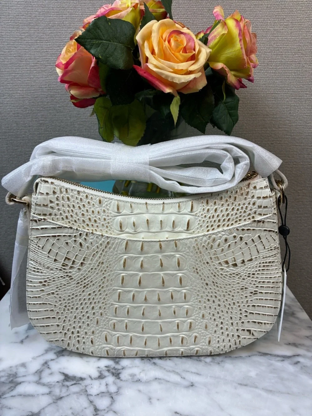 Brahmin Snowball Snowdrift Melbourne Shayna Croc Embossed Shoulder Bag ❄️ ❄️ - Picture 6 of 11